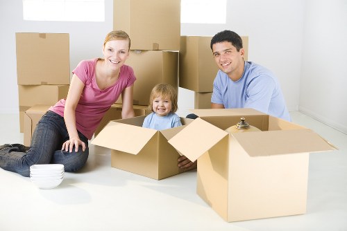 Moving boxes and packed items ready for house removals in Finsbury
