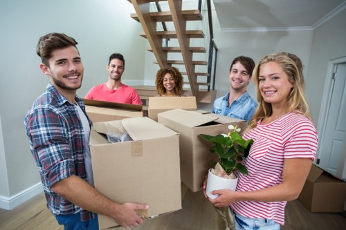 Moving boxes and packed belongings ready for removals in Finsbury